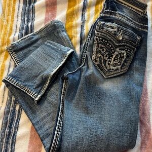 Rock Revival Dark Blue Boot Cut Jeans with Embellished Pockets